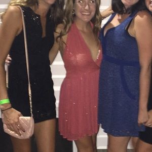 Coral sequined halter dress